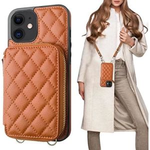 iPhone 12/12 Pro crossbody bag, RFID shielded PU leather strap bracket with card