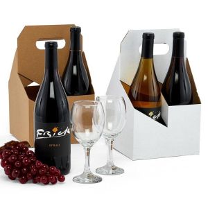 Custom Logo Recyclable Portable Kraft Paper Packaging Handle Wine Box for 4