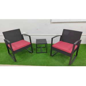 Plastic Steel Frame Garden Rattan Rocking Sofa Coffee Table Set