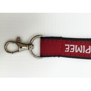 Red Background Custom Woven Lanyard Sublimation Recyclable White Logo