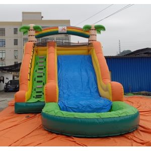 Cheap 0.55mm PVC Commercial Inflatable Water Slides Palm Trees for sale
