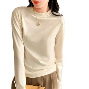 China                  2023 Long-Sleeved Tight T-Shirt Spring and Autumn Thread Cotton Solid Color Suit Inside Take Half High Neck Women′s Top T-Shirt              on sale