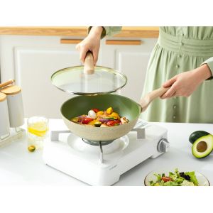 Premium Aluminum Chinese Wok With Tempered Glass Lid And Non Stick Coating