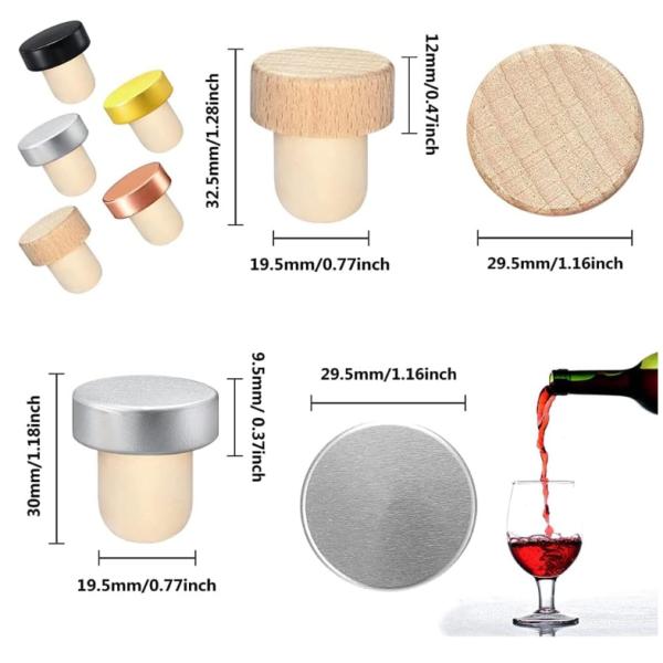 Aluminium-Plastic Customied T Shape Wine Corks Wooden Bar Top Cap Wine Bottle Stoppers