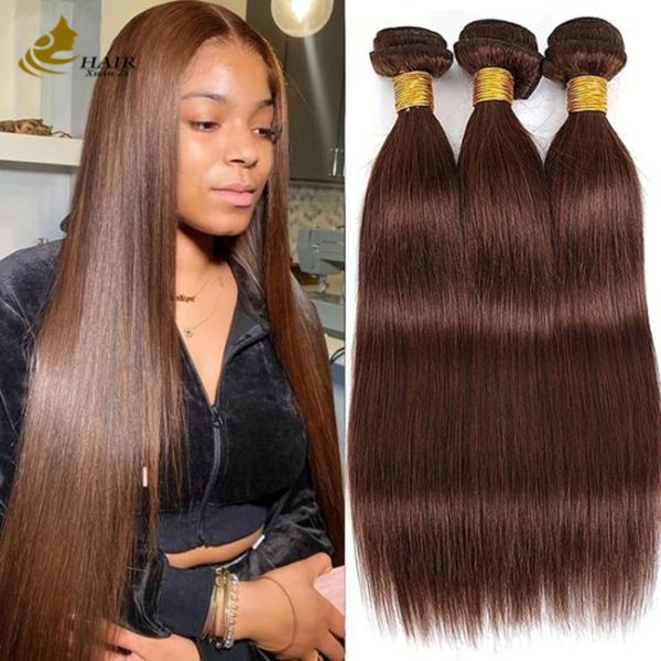 Quality 4# Color Chocolate Brown Straight Bundle Human Hair Bundles Weft wholesale