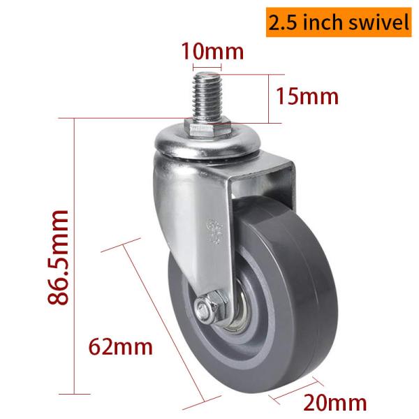 Quality EDL Mini Caster Wheels 2.5inch 40kg Threaded TPU  by Swivel and Brake type wholesale