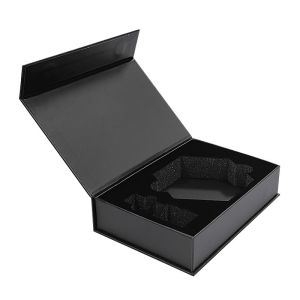 Custom Black Matte Stamped Gold Logo Magnetic Gift Jewelry Paper Box With Foam