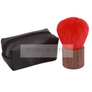 Red Goat Hair Walnut Handle Kabuki Powder Brush With Zipper Case Packing