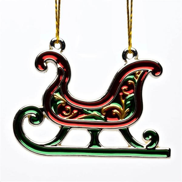 Quality Custom Business Promotion Gifts Polished Silver Sleigh Ornament With Intricate Patterns wholesale