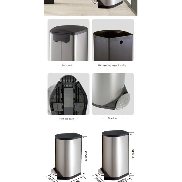 13 Gallon 30l 40l Large Capacity Flame Retardant Stainless Steel square Trash Can Bin for Kitchen