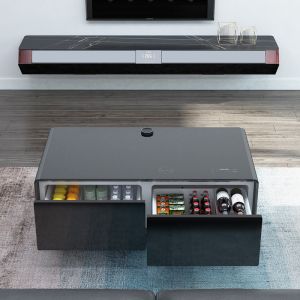 Smart Coffee Table with Dual 135L Refrigerator Drawers Wireless Charging and
