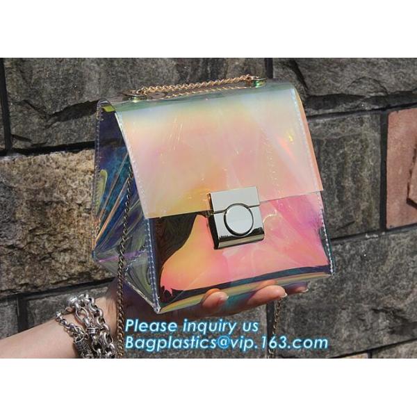 shoulder clear pvc chain hand bag for purses handbags, Metallic Transparent PVC Beach Handbags Shoulder Bags, Chain Cros