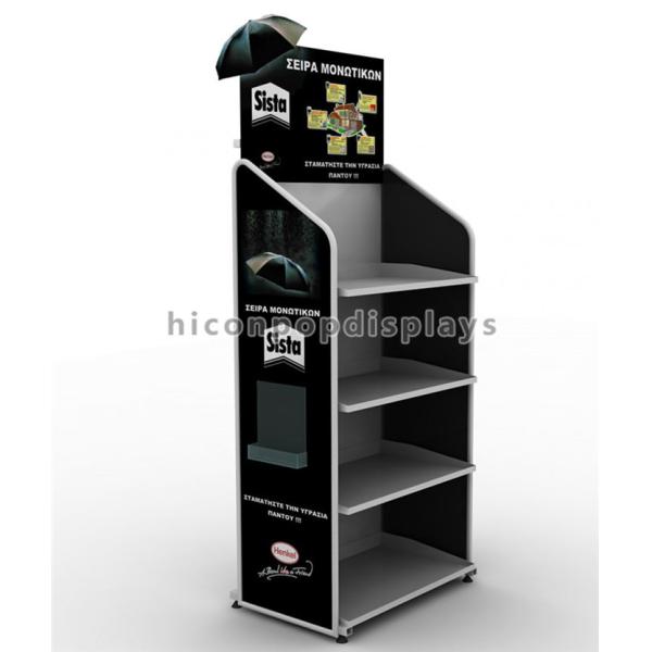 White Coated Wire Metal Supermarket Display Shelves Floor Standing With 4 Casters