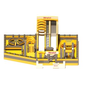 Indoor Playground Inflatable Castles Yellow Grey With Slides