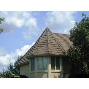 shingle brown and golden colored sand coated metal roofing tile
