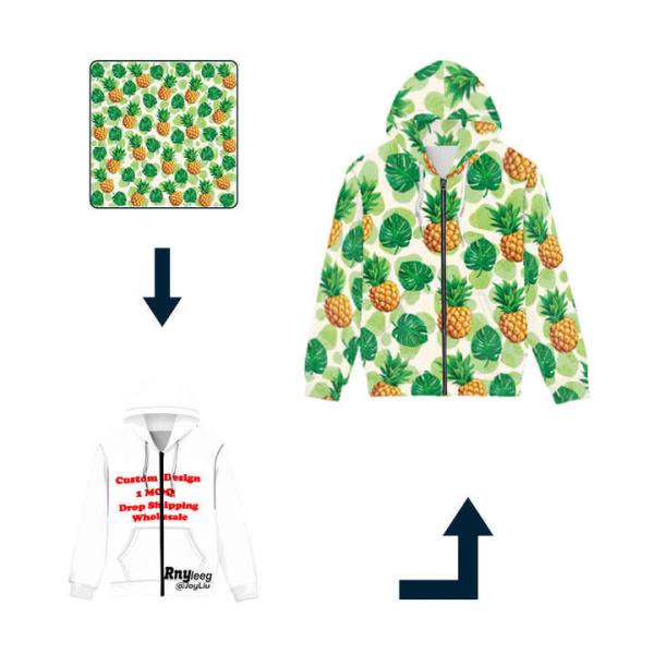 Street Wear Over Size Men Sublimation Hoodies Zipper Up Pullover