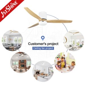 52 Inches Wooden Blades LED Lighting Ceiling Fan with Remote Control Switch