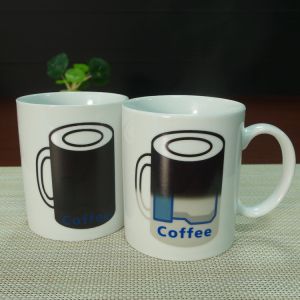 White ceramic heat sensitive color changing mugs custom company logo