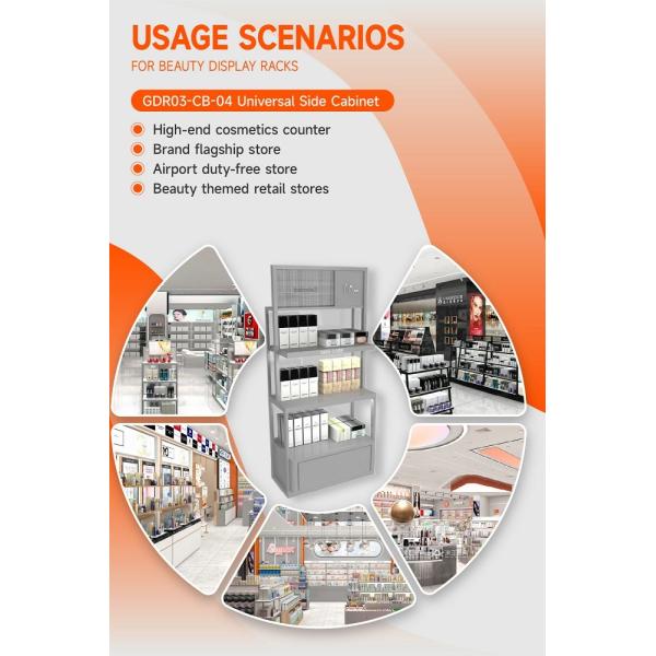 GDR03-CB-04 Universal Side Cabinet With LED Strip Lights And Transparent Tempered Glass For Specialty Beauty Stores
