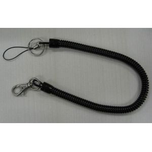 China Plastic Spring 30cm Unstretched Length Black Sprial Key Coil w/Split Ring Cellphone Loop and Press-in Hook on sale