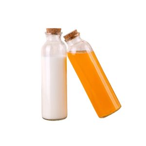 High White Glass Juice Bottles With Lids / Glass Drink Containers
