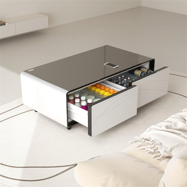 Modern Glass Coffee Table with Wireless Charging and Cooling Dual Drawer Side