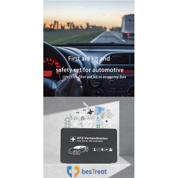 Automotive Safety Rescue and First Aid Box DIN13164-2022 Compliant First Aid Kit for Car with Standard Box