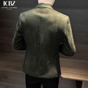Single Breasted Men's Leather Jacket End Splicing Design Casual Small Suit for