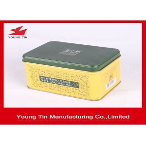 Empty Hinged Lid Rectangle Metal Tea Tins Tinplate Material With CMYK Printing