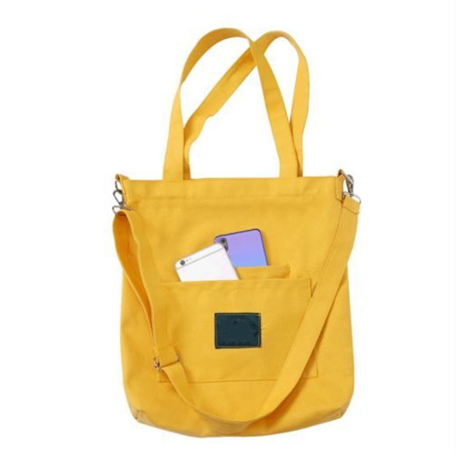 Quality Yellow / White / Black Canvas Shopping Bag With Detachable Shoulder Strap wholesale