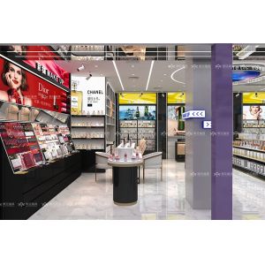 Cosmetic Shop Design Black Golden Perfume Store Shelf for Retail Display