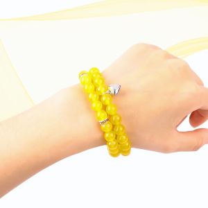 Elastic Round 8mm Gemstone Bead Yellow Jade Crystal Bracelets OEM ODM