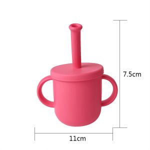 Customized Strawberry Shape Silicone Sippy Cup Baby Feeding Set