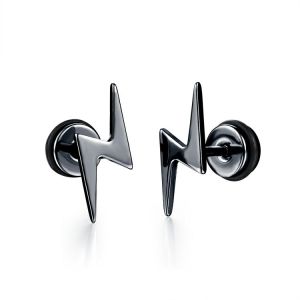Cheap New Arrival Punk Style Stud Earrings Stainless Steel Body Piercing Jewelry Screw Back Earrings Lightning Bolt Earrings for sale