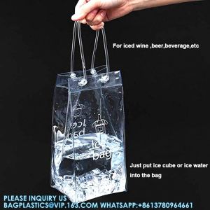 sustainable recyclable Ice Wine Bag With Handle Clear Wine Pouch Cooler For