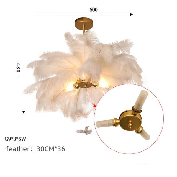 Nordic Creative Luxury Ostrich Feather Bird Pendant Light Modern Simple Bedroom Chandelier