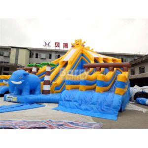 Yellow And Blue Spongebob Inflatable Water Slides For Pool With Digital Printing