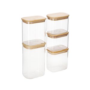 Rectangular High Borosilicate Glass Canister with Bamboo Lid for Modern
