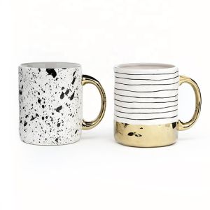 16oz Electroplated White Mug With Gold Handle For Everyday Mugs Personality 5 X 3-3/4 X 4-3/8 Round