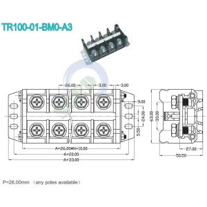 600V 101A Black PCB High Current Terminal Block For Server Site 26.00mm M8 Screw