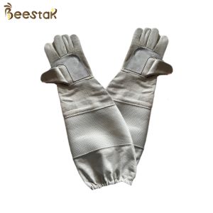 Thick Canvas And Mesh Longsleeve Sheepskin Beekeeping Gloves With Breathable