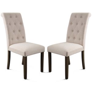 27.56lbs 39.17" H Beigh Fabric Dining Chair Sets Of 2 With Copper Nails