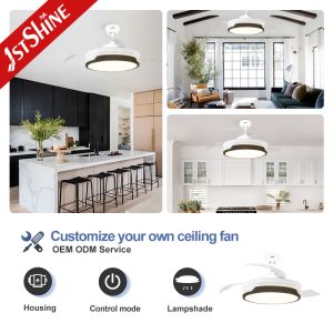 Retractable Ceiling Fan for Bedroom No Noise Warm Light 1stshine LED Folding