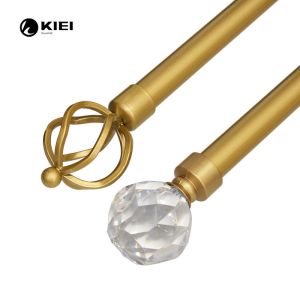 Light Gold Color 28mm Metal Curtain Pole With Birdgage Finials Extendable From