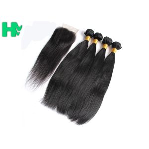 Grade 10A 100% Human Brazillian Hair Extensions Natural Color With 4x4 Closure
