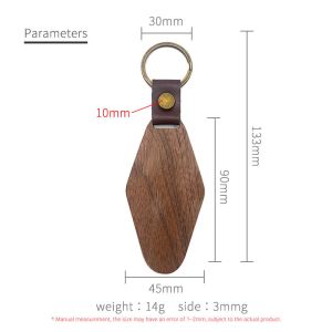 Customized Rhombus Wooden Keychain 14g Personalized Engraved Watel Walnut