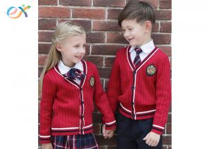 China Red Sweater Winter School Uniform , Long Sleeve School Uniform Set For Kids on sale