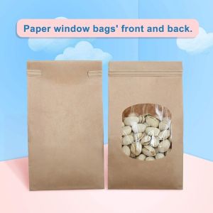 Stand Up Kraft Paper Bag With Clear Window For Coffee Bean Luxury Packaging