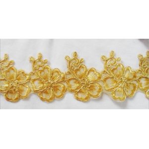 Gold Wire Embrodery Lace Edge with Cord Embroidery Sliver Lace Trim