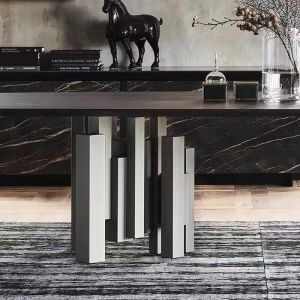 GeoCraft Stainless Steel Base Ceramic Marble Top Dining Table Rectangular